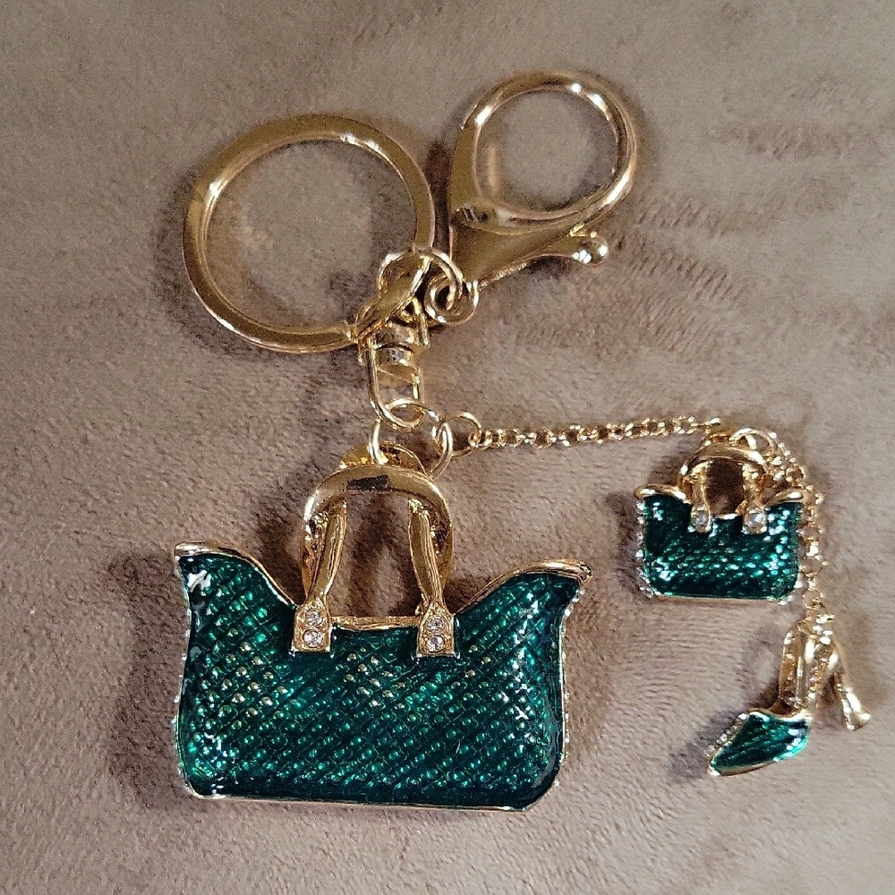 Elegant Gold and Green Handbag Keychain/Bag Charm